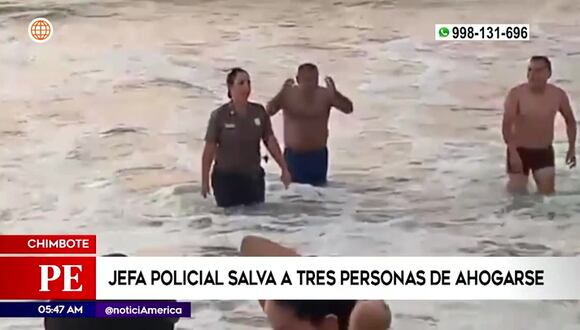 Jefa policial salvó a tres personas de ahogarse en playa de Chimbote