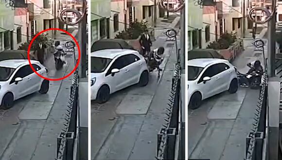 Chimbote: ladrón intenta robar celular, impacta su moto contra auto y termina en el piso