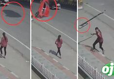 Mujer se salva de una muerte segura tras caer un auto desde un puente