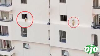 Viral: Bebé preocupa a sus vecinos al correr por los bordes de un edificio de más de 8 pisos
