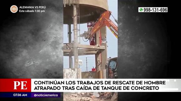 Rescatan a hombre atrapado tras caída de tanque