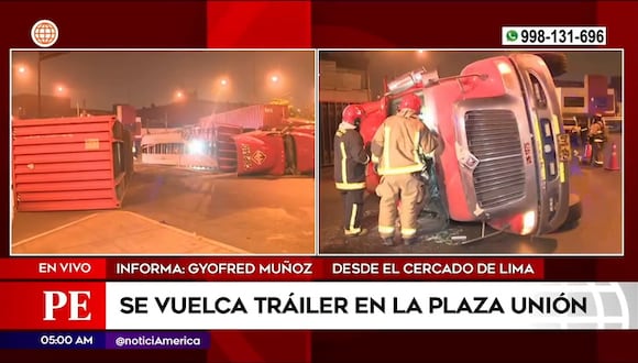 Tráiler se vuelca en Plaza unión
