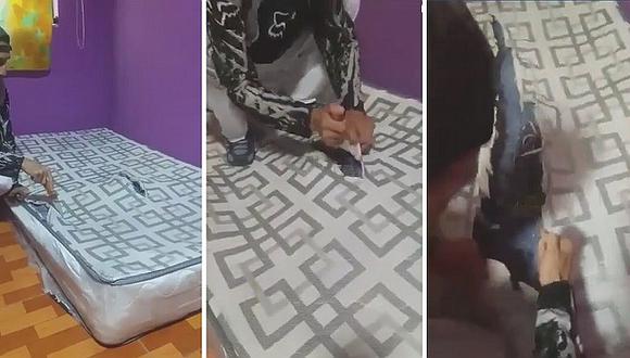 ​Venezolano abre colchón que compró en Perú y enfurece al ver con que está relleno (VÍDEO)