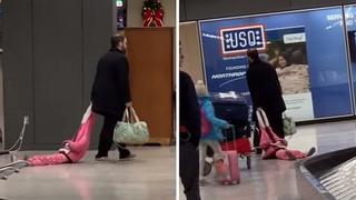 Niña hace berrinche y su papá la arrastra por todo el aeropuerto (VIDEO)