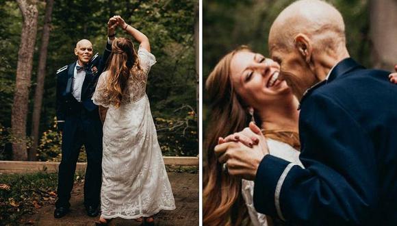 Mujer se toma fotos en vestido de novia con papá enfermo de cáncer antes de casarse