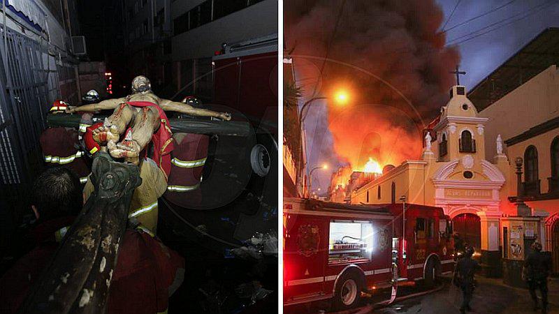 Bomberos salvan cruz del colegio Jesús Reparador durante incendio en Mesa Redonda (FOTOS)