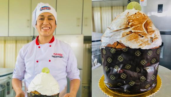 Los maestros panaderos de la empresa peruana Molinera del Centro presentan su última creación culinaria: el panetón relleno de pie de limón.