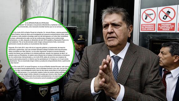 Alan García se defiende con contundente carta y denuncia "persecución política"