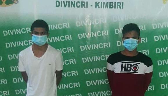 Cusco: Agentes de la Divincri Vraem - Kimbiri detuvieron a Jhon Wilber Borda Chávez (20) y Alex Pérez de la Cruz (19), a quienes se les sindica como presuntos autores del crimen de Joner Rodríguez Vargas (27) al interior de una discoteca. (Foto PNP)
