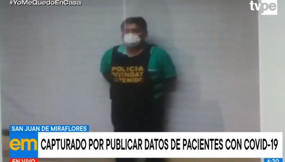 John Aurelio Zegarra Bonifacio fue detenido tras ser acusado de difundir datos de pacientes con COVID-19. (Foto: Captura TV Perú)