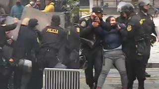 Trabajadores de limpieza de Lima protestaron en la Plaza Mayor y fueron retirados a empujones por policías