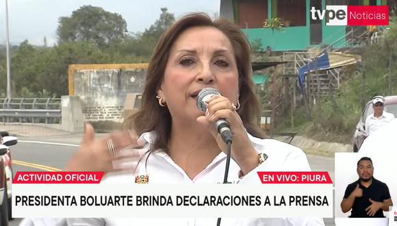 Dina Boluarte dio declaraciones desde la región de Piura. (Foto: captura TV Perú)