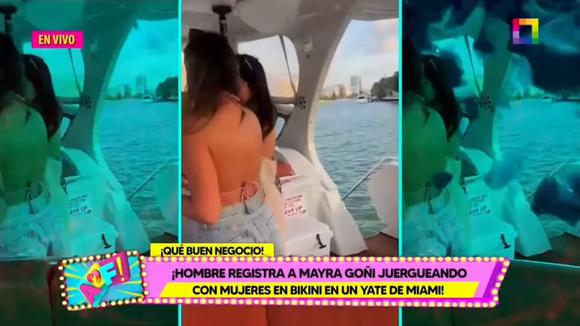 Mayra Goñi es captada en sospechoso yate en playas de Miami.