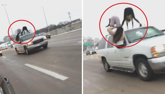 Captan a dos jovencitas 'perreando' sobre una camioneta en movimiento (VIDEO)