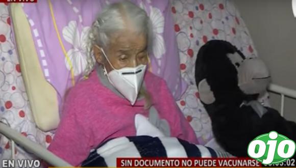 Olinda Espinoza no puede ser vacunada contra el COVID-19 debido a que no cuenta con su DNI. Foto: captura BDP