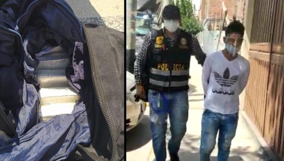 Arequipa: Agentes de la Areandro Arequipa detuvieron a Richard Janampa Rimache (21), quien llegó a la Ciudad Blanca procedente de Lima con más de 5 kilos de clorhidrato de cocaína. (Foto PNP)