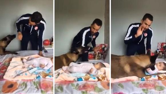  Facebook: hombre simula pegar a una bebé y perro sale a defenderla | VÍDEO