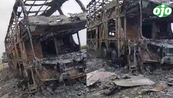 Bus interprovincial quedó hecho cenizas tras incendiarse en la carretera Panamericana